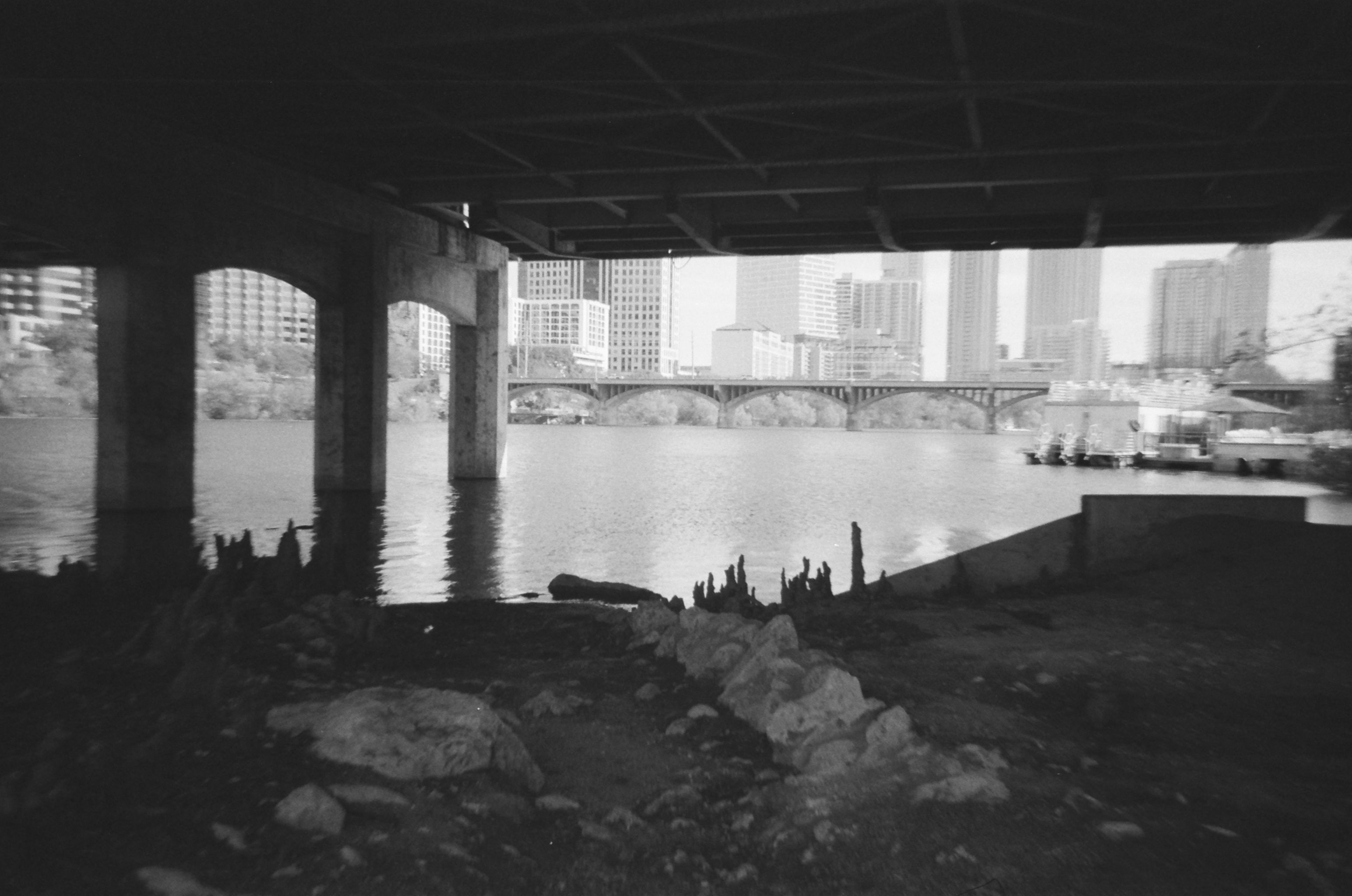 A view of under a bridge on Town Lake